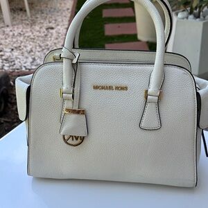 Michael Kors Cream Pebbled Leather Satchel with Gold Accents